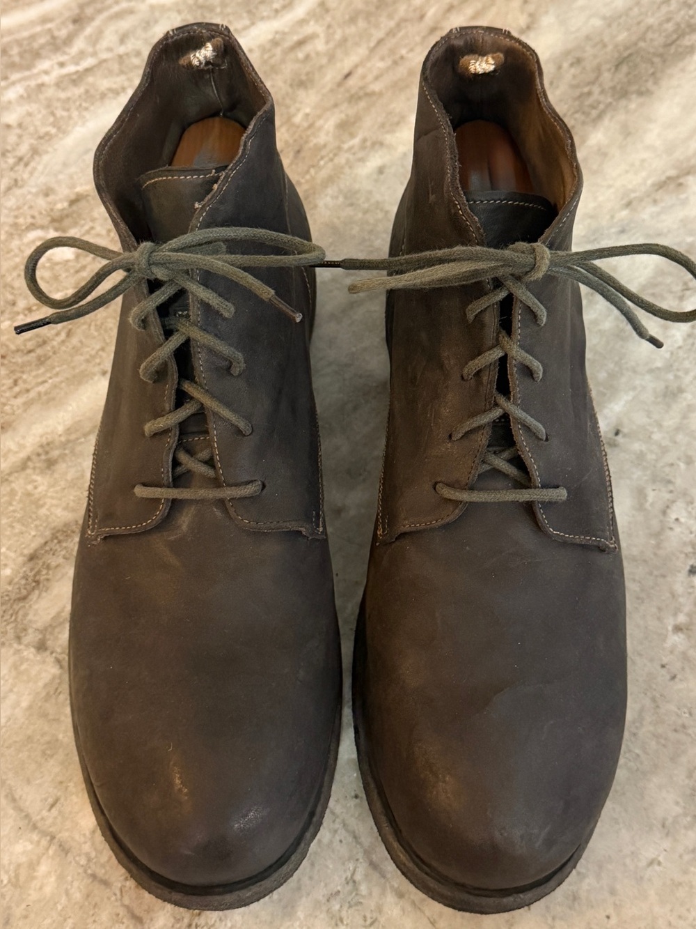 OFFICINE CREATIVE Boots Brown Distressed Leather Lace Up Ankle Combat 42/9